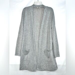 Betsy’s Boutique Shop Gray Open Cardigan Gold Sequin Elbow Patches Casual Sz XXL